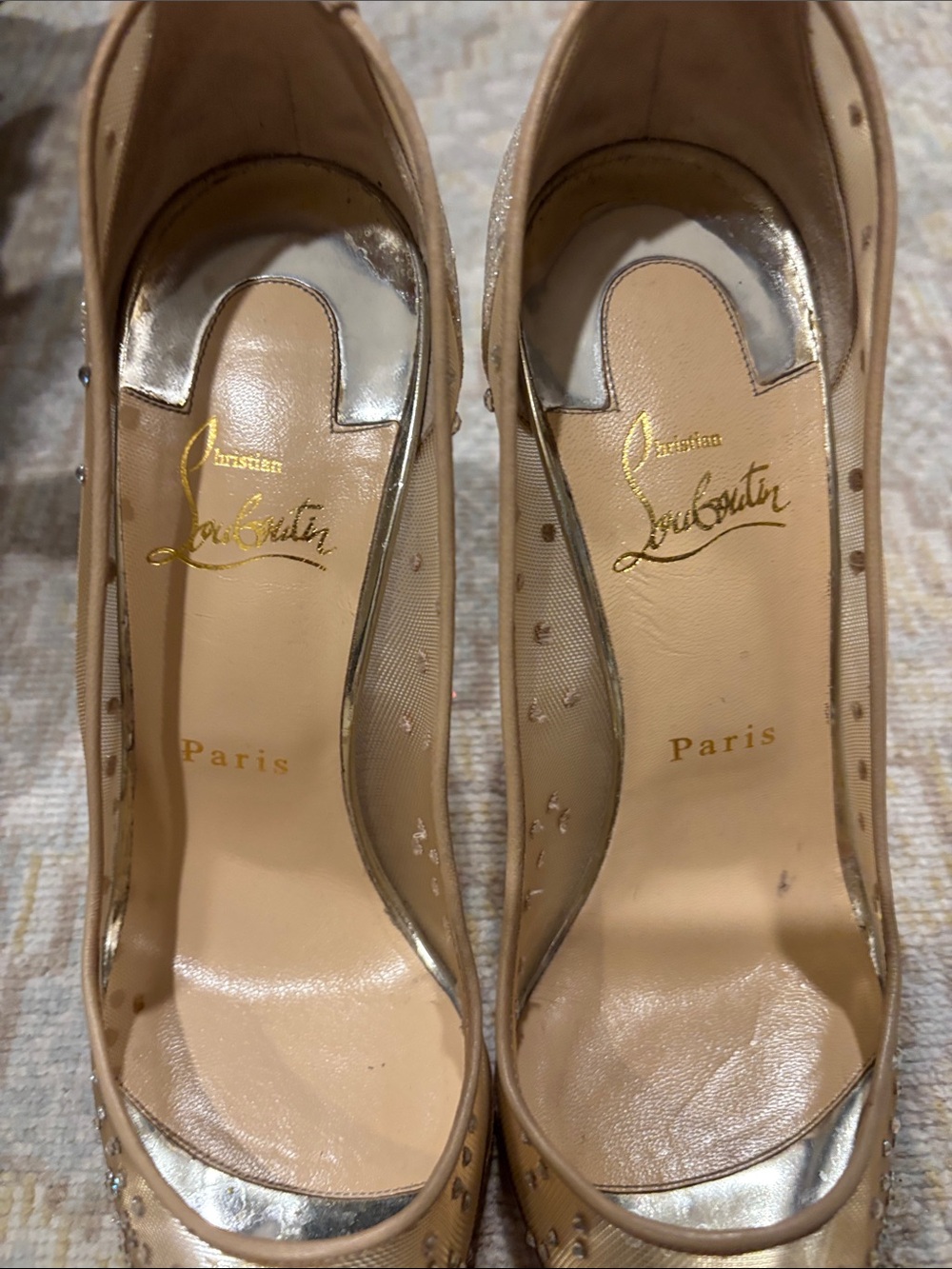 Christian Louboutin Nude Crystal-Embellished Pointed Toe Pumps - Picture 2 of 4